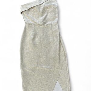 Topshop Tinsell Gold One Shoulder Dress Size 4